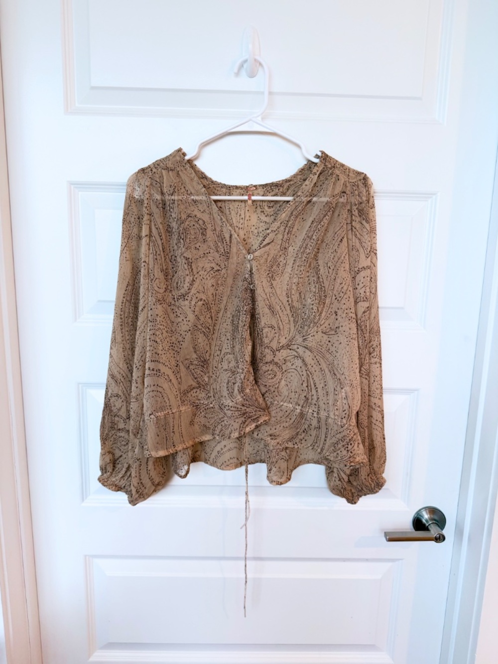 Free People Women's Sheer Paisley Peasant Blouse Size Small
